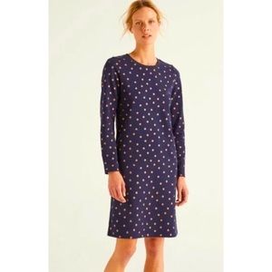 Boden Sweatshirt Dress Womens 6L Rose Gold Polka Dots Navy Blue Long Sleeve